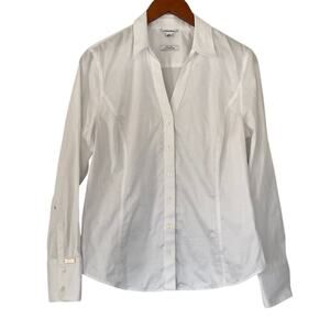 Calvin Klein Fitted Stretch Non-Iron White Button Down Shirt, Large Cuffs, L